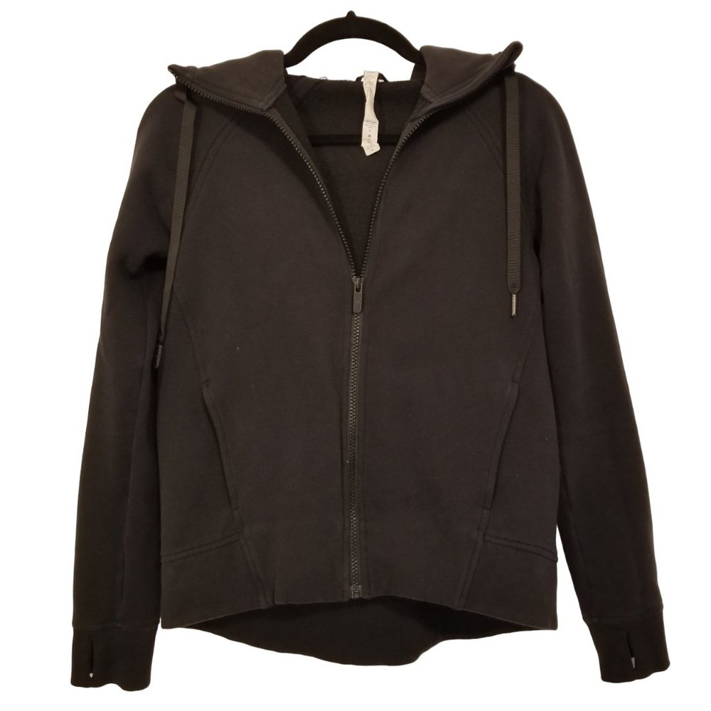 Lululemon Black Hooded Zip up Sweater Cotton US 4 Thick Warm Hoodie Small Fleecy